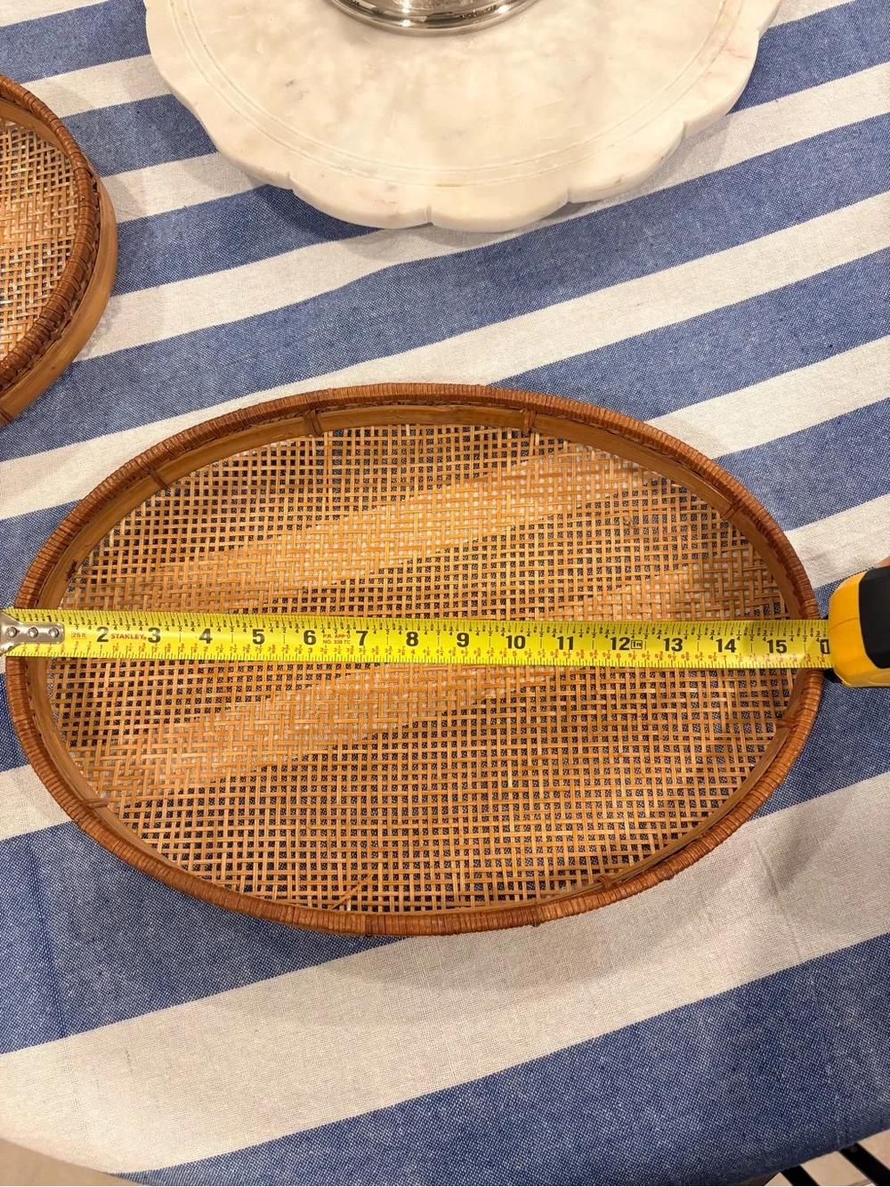 Vintage Bamboo Rattan Oval Nesting Trays Set of 2 Boho Coastal
